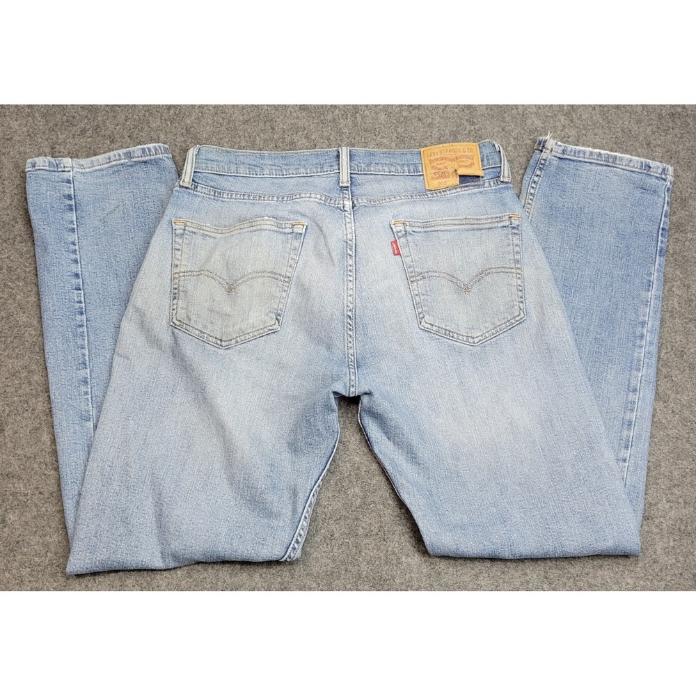 Levis 505 Jeans Mens 32x32 Blue Denim Red Tab Distressed Streetwear Frayed Hem
